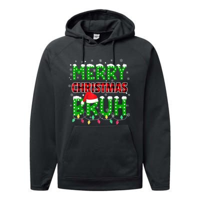 Bruh Christmas Red Plaid Teens Xmas Pajama Performance Fleece Hoodie