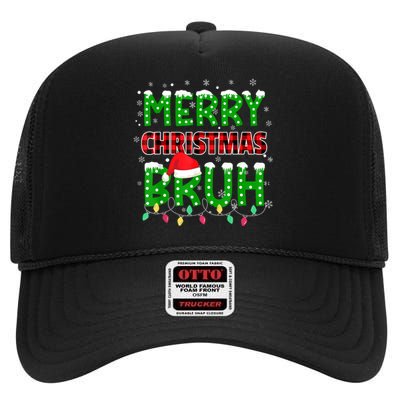 Bruh Christmas Red Plaid Teens Xmas Pajama High Crown Mesh Back Trucker Hat