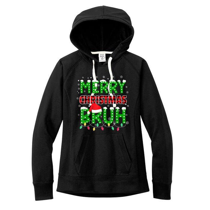 Bruh Christmas Red Plaid Teens Xmas Pajama Women's Fleece Hoodie