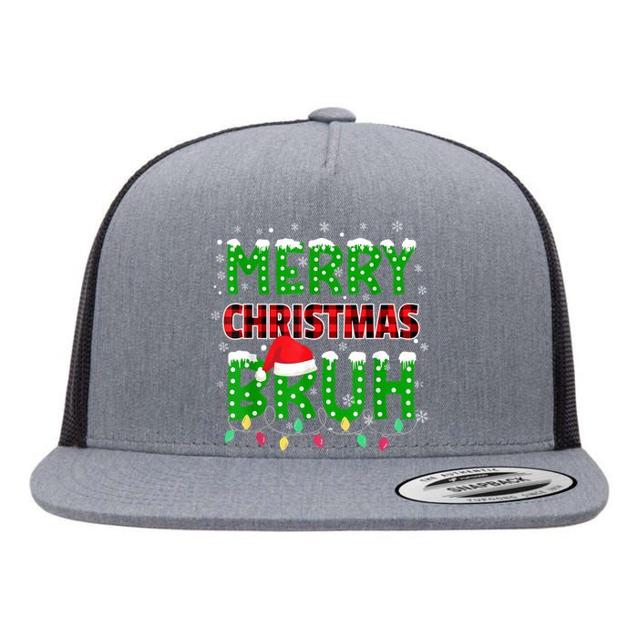 Bruh Christmas Red Plaid Teens Xmas Pajama Flat Bill Trucker Hat