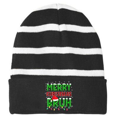 Bruh Christmas Red Plaid Teens Xmas Pajama Striped Beanie with Solid Band