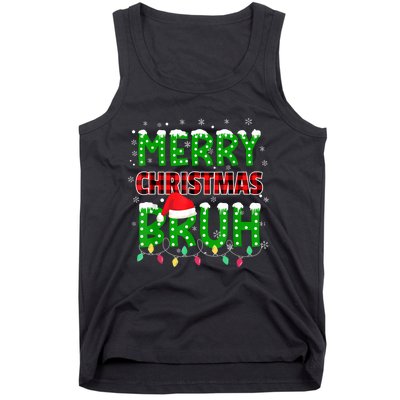 Bruh Christmas Red Plaid Teens Xmas Pajama Tank Top