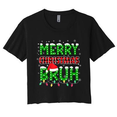 Bruh Christmas Red Plaid Teens Xmas Pajama Women's Crop Top Tee