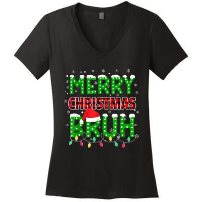 Bruh Christmas Red Plaid Teens Xmas Pajama Women's V-Neck T-Shirt