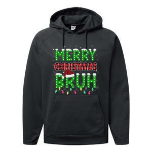 Bruh Christmas Red Plaid Ns Xmas Pajama Performance Fleece Hoodie