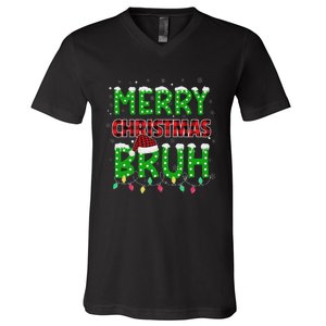 Bruh Christmas Red Plaid Ns Xmas Pajama V-Neck T-Shirt