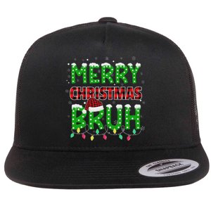 Bruh Christmas Red Plaid Ns Xmas Pajama Flat Bill Trucker Hat