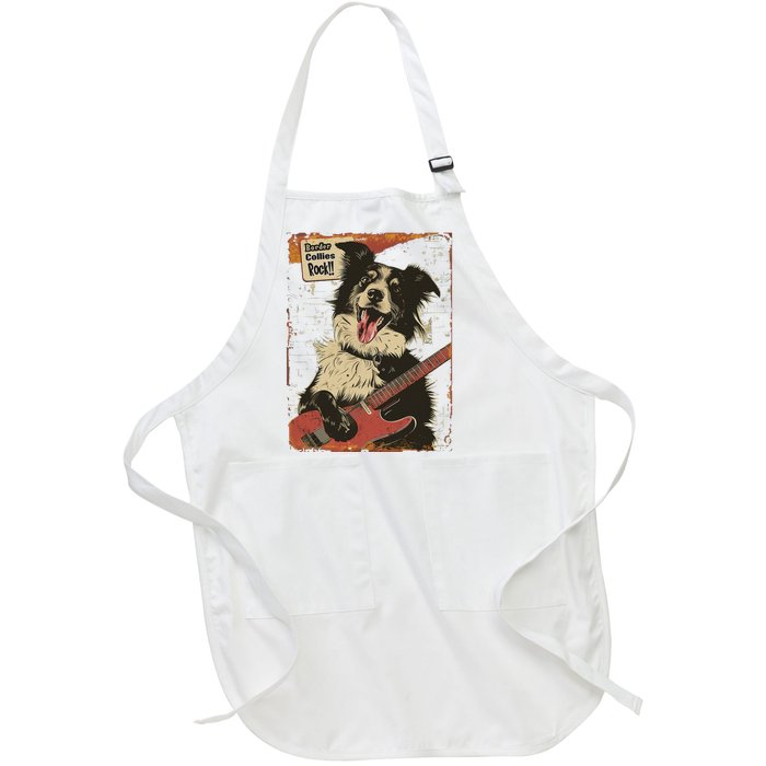 Border Collies Rock Vintage Band Guitar Design Full-Length Apron With Pockets