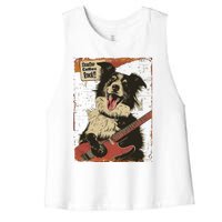 Border Collies Rock Vintage Band Guitar Design Women's Racerback Cropped Tank