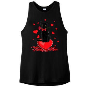 Black Cat Red Rose Valentines Day Ladies PosiCharge Tri-Blend Wicking Tank