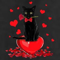 Black Cat Red Rose Valentines Day 7 Panel Mesh Trucker Snapback Hat