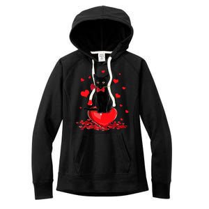 Black Cat Red Rose Valentines Day Women's Fleece Hoodie