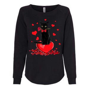 Black Cat Red Rose Valentines Day Womens California Wash Sweatshirt