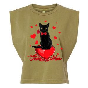 Black Cat Red Rose Valentines Day Garment-Dyed Women's Muscle Tee