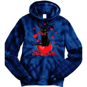 Black Cat Red Rose Valentines Day Tie Dye Hoodie