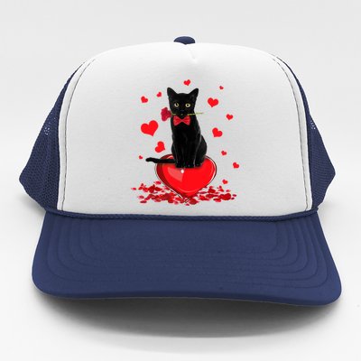 Black Cat Red Rose Valentines Day Trucker Hat