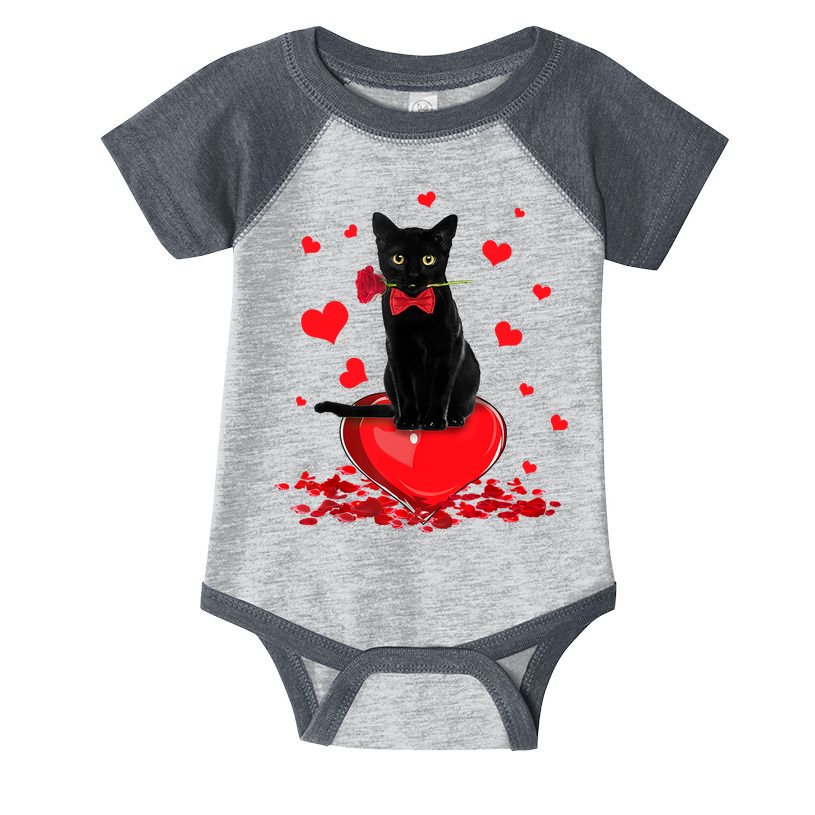 Black Cat Red Rose Valentines Day Infant Baby Jersey Bodysuit