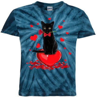 Black Cat Red Rose Valentines Day Kids Tie-Dye T-Shirt