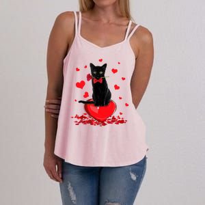 Black Cat Red Rose Valentines Day Women's Strappy Tank