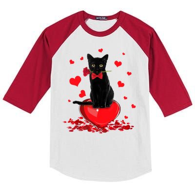 Black Cat Red Rose Valentines Day Kids Colorblock Raglan Jersey