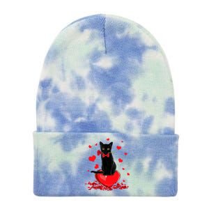 Black Cat Red Rose Valentines Day Tie Dye 12in Knit Beanie