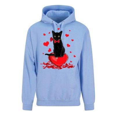 Black Cat Red Rose Valentines Day Unisex Surf Hoodie