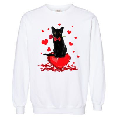 Black Cat Red Rose Valentines Day Garment-Dyed Sweatshirt