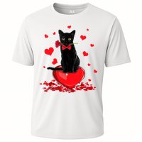 Black Cat Red Rose Valentines Day Cooling Performance Crew T-Shirt