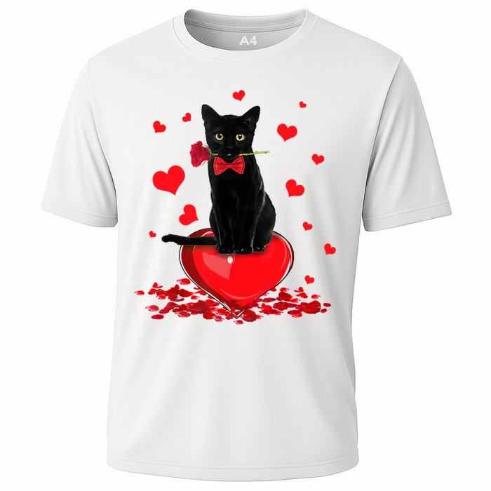 Black Cat Red Rose Valentines Day Cooling Performance Crew T-Shirt
