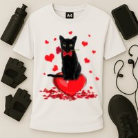 Black Cat Red Rose Valentines Day Cooling Performance Crew T-Shirt