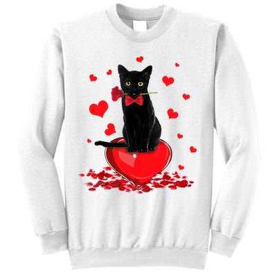 Black Cat Red Rose Valentines Day Sweatshirt