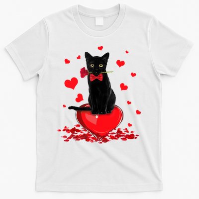Black Cat Red Rose Valentines Day T-Shirt