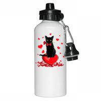 Black Cat Red Rose Valentines Day Aluminum Water Bottle