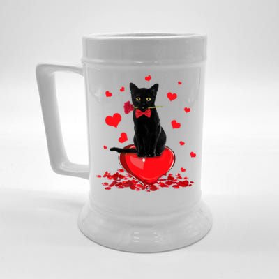 Black Cat Red Rose Valentines Day Beer Stein