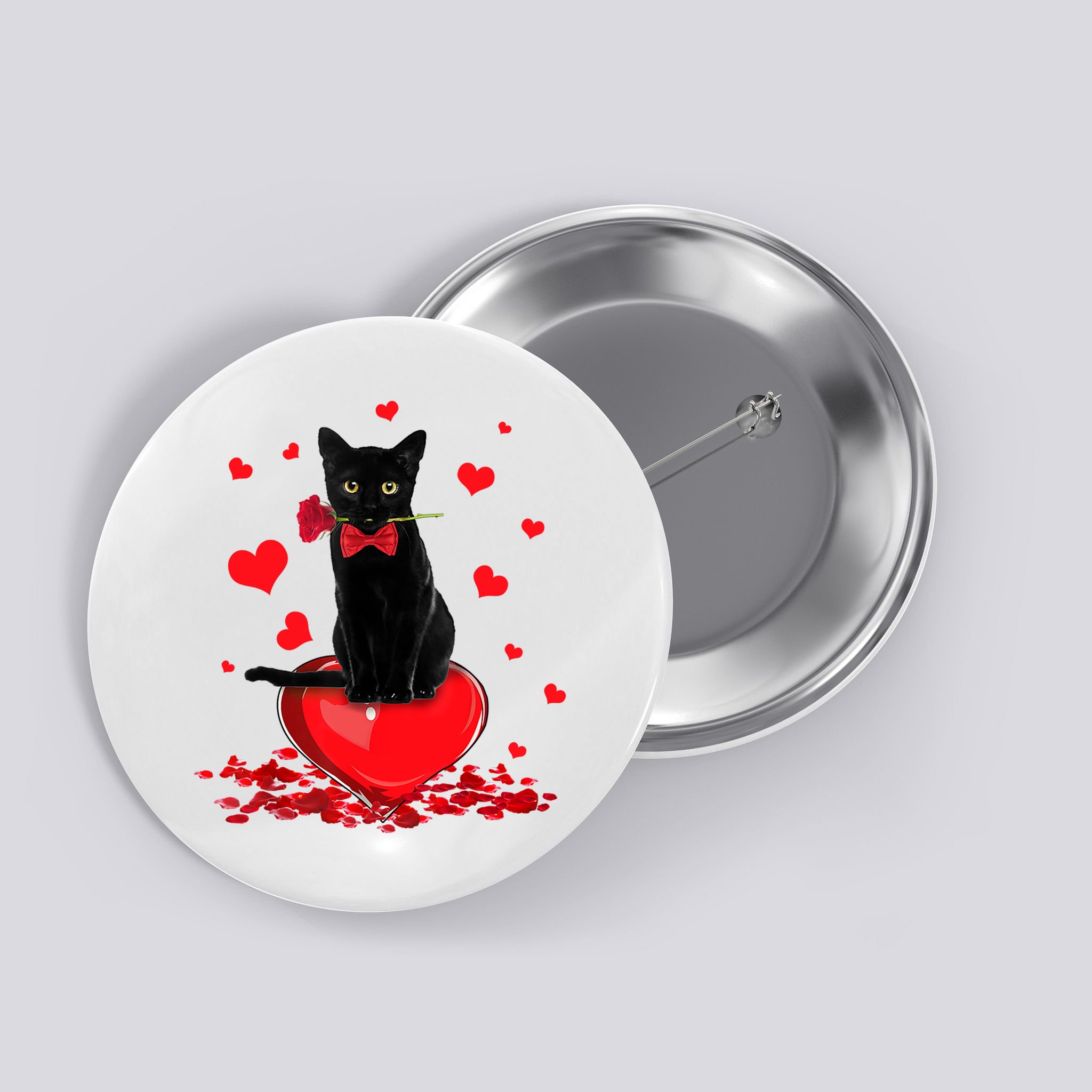 Black Cat Red Rose Valentines Day Button