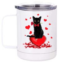 Black Cat Red Rose Valentines Day 12 oz Stainless Steel Tumbler Cup