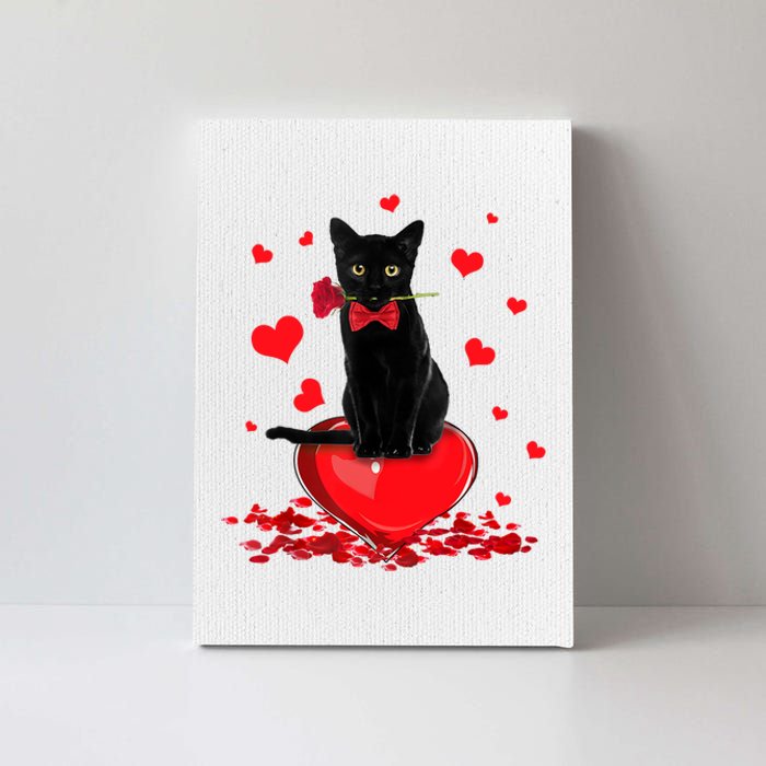 Black Cat Red Rose Valentines Day Canvas