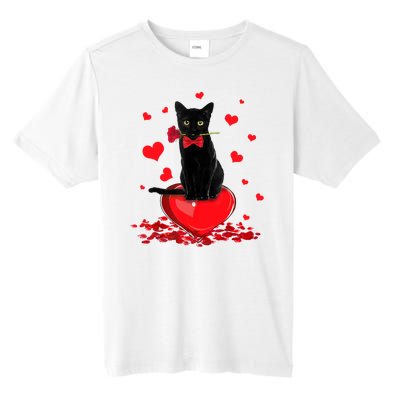 Black Cat Red Rose Valentines Day Tall Fusion ChromaSoft Performance T-Shirt