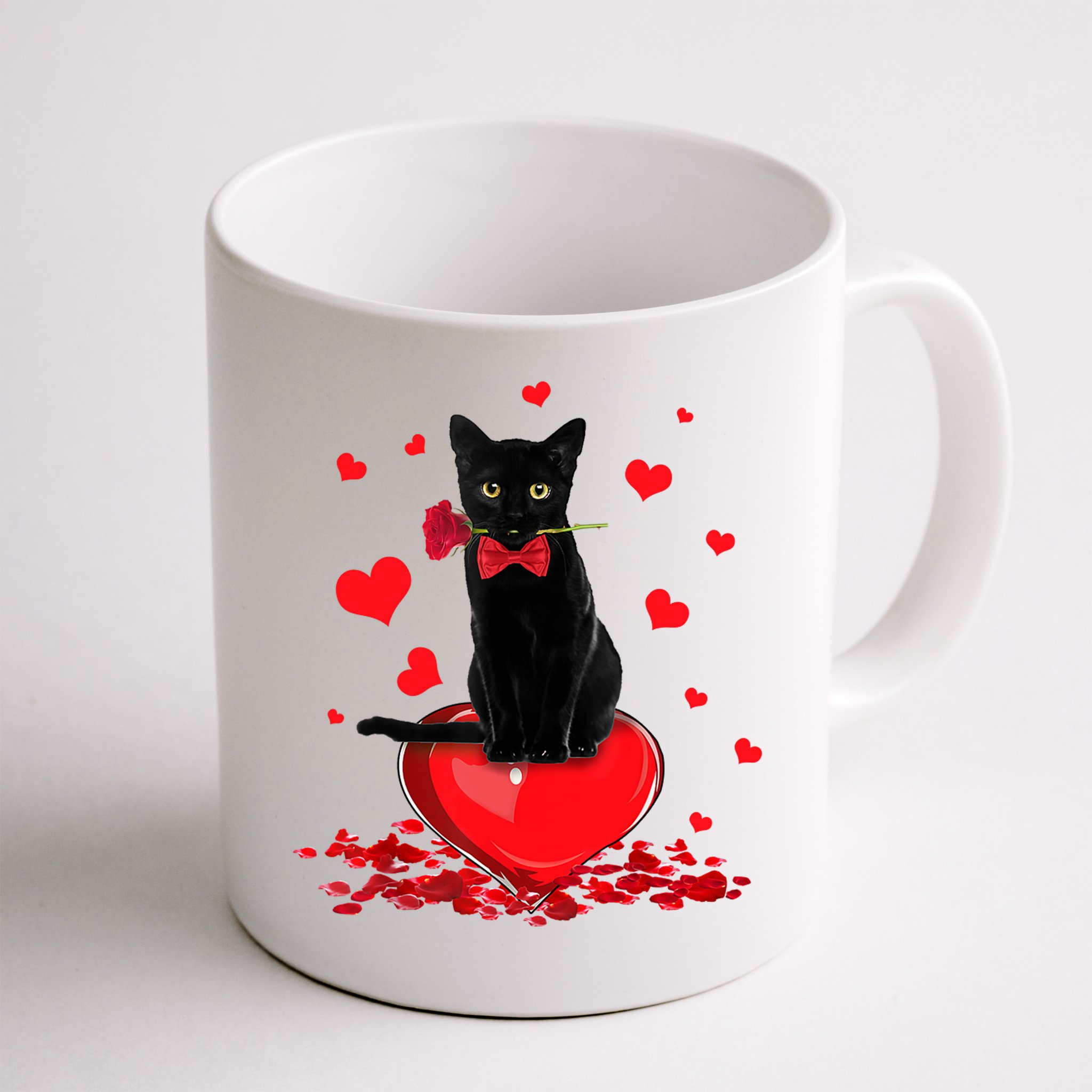 Black Cat Red Rose Valentines Day Mug