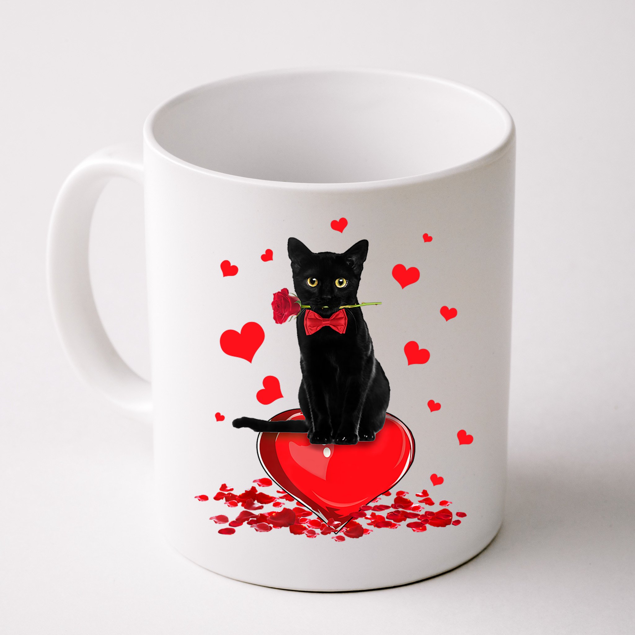 Black Cat Red Rose Valentines Day Mug