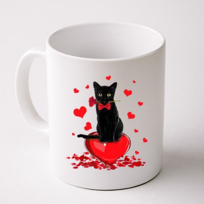 Black Cat Red Rose Valentines Day Coffee Mug