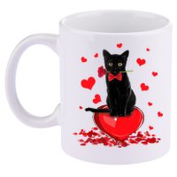 Black Cat Red Rose Valentines Day 11oz C Handle Ceramic Mug