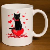 Black Cat Red Rose Valentines Day 11oz C Handle Ceramic Mug