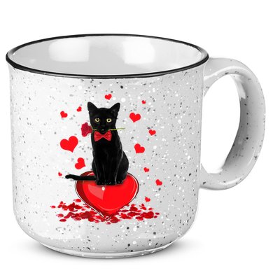 Black Cat Red Rose Valentines Day 15oz Campfire Ceramic Mug