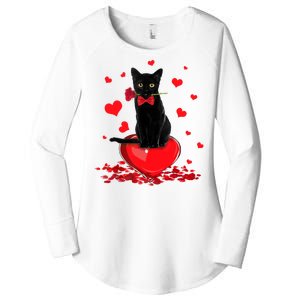 Black Cat Red Rose Valentines Day Women's Perfect Tri Tunic Long Sleeve Shirt