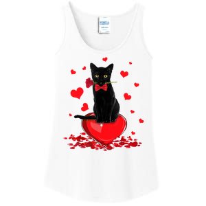 Black Cat Red Rose Valentines Day Ladies Essential Tank