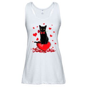 Black Cat Red Rose Valentines Day Ladies Essential Flowy Tank