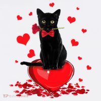 Black Cat Red Rose Valentines Day Flatbill Hat