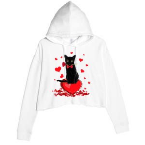 Black Cat Red Rose Valentines Day Crop Fleece Hoodie