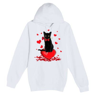 Black Cat Red Rose Valentines Day Premium Pullover Hoodie